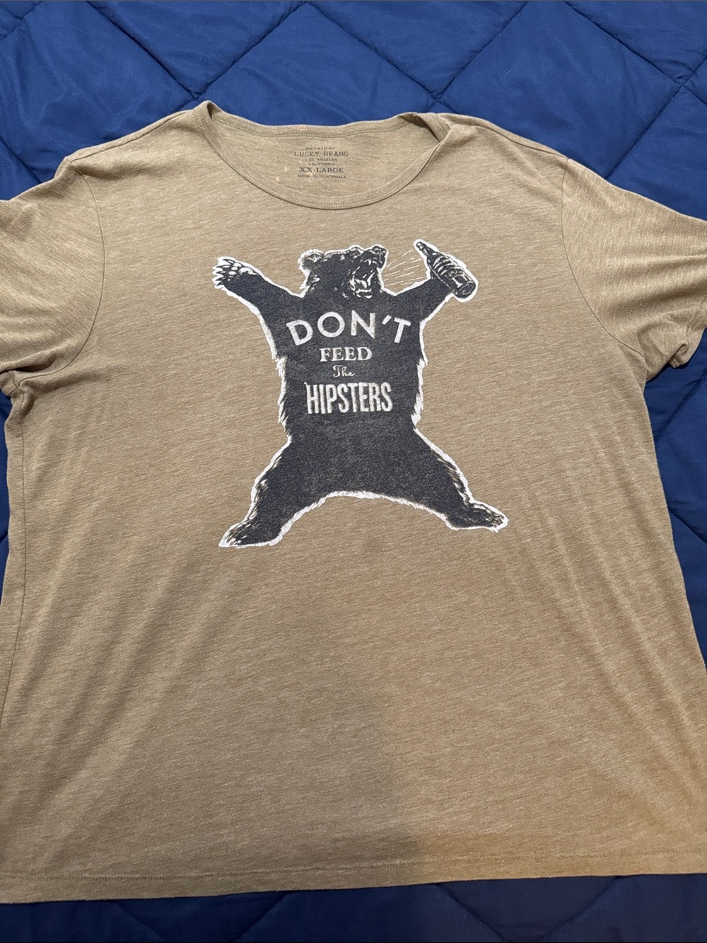 Men’s Lucky Brand Brown Graphic Bear Tee with White and Black Print